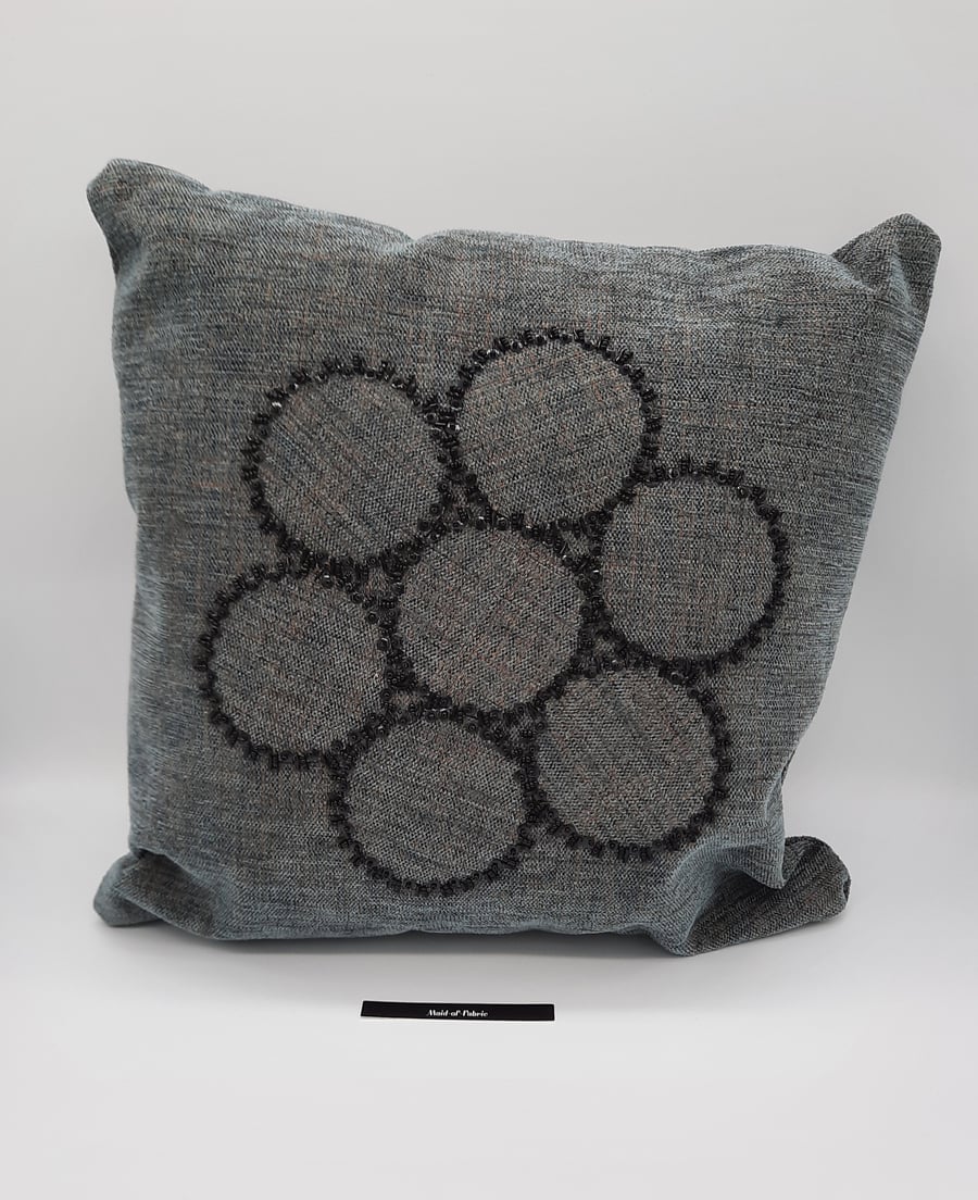 Square cushion maid-of - fabric and hand beaded. Free uk delivery. 