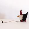 Little Primitive painted Fabric Hen on Wheels