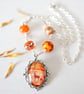 Autumn Pendant Necklace, Orange Necklace, Animal Art Pendant, Deer, Lyre - Image 3