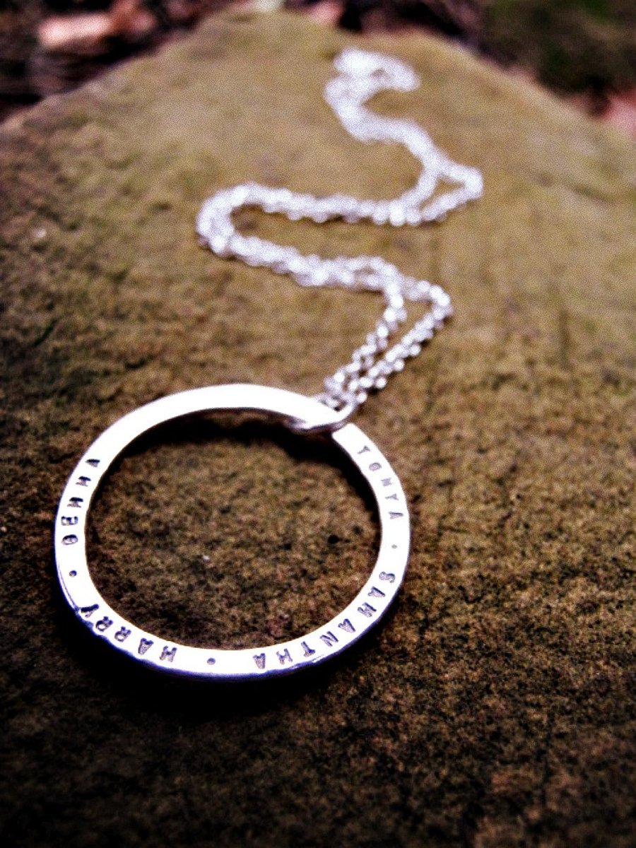Fat Moon Sterling Silver Engraved Necklace