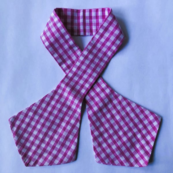 Cravat Pink and White Gingham Check Fabric Hair Band Tie Vintage Style