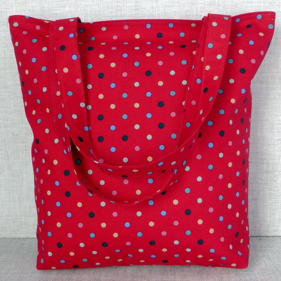 SALE: Tote Bag, shopping bag, spotty, red.