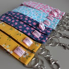 Floral Fabric Wristlet Keychain, Handmade Key Fob with Lobster Clasp, Key Ring S