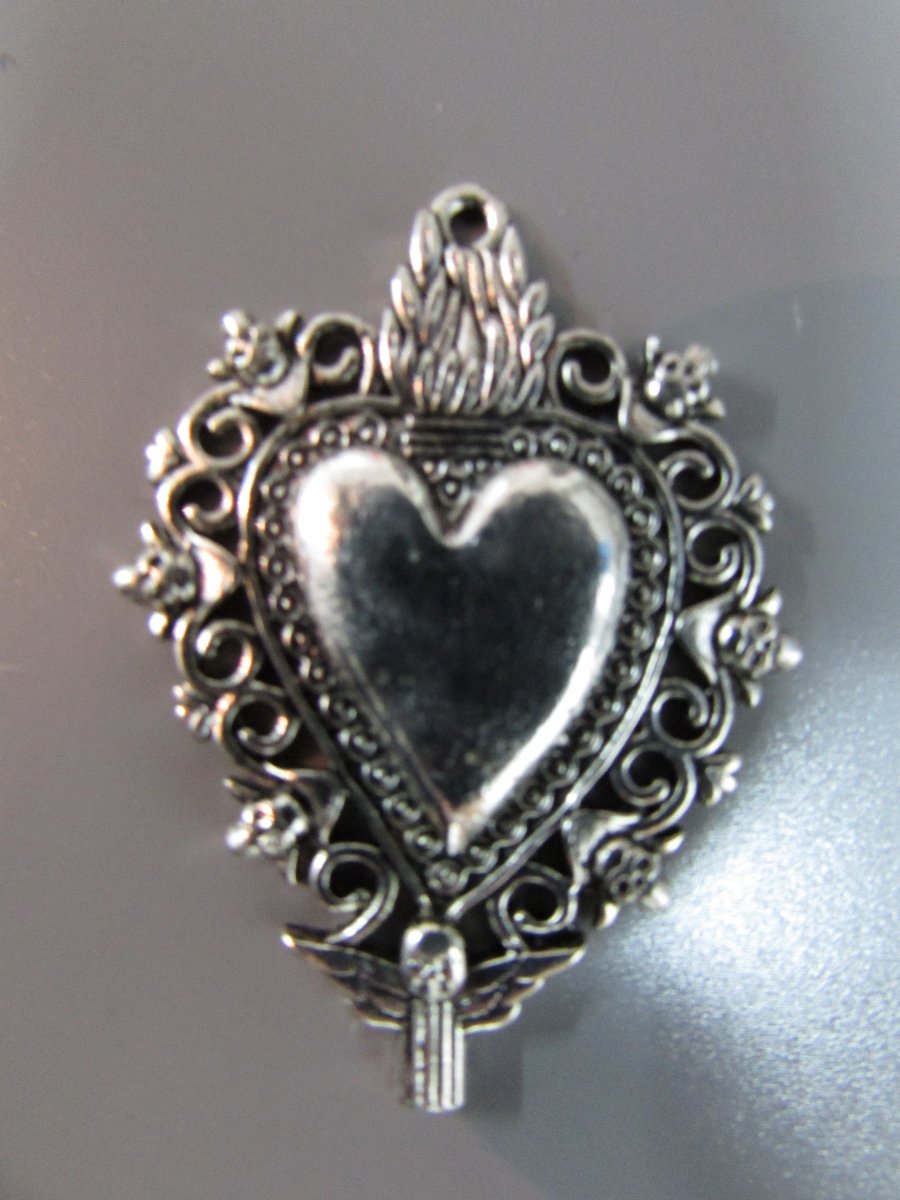 Silver Burning Heart Tibetan Jewellery Charm