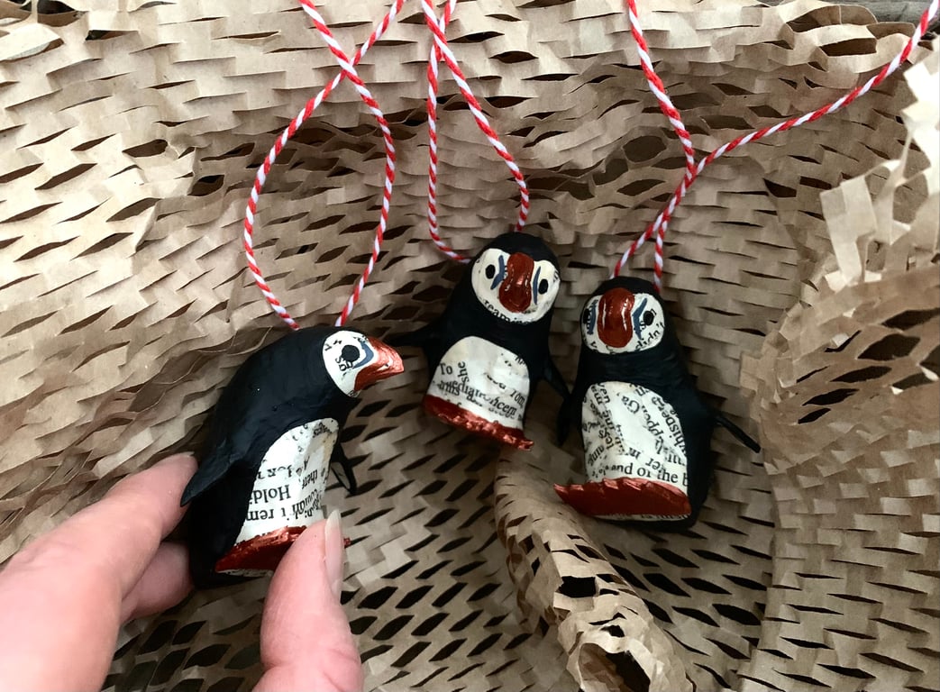 Hanging Copper Puffins - Set of 3 - festive birds nature inspired magical home