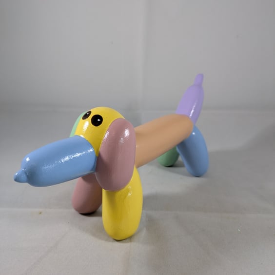 Ceramic Rainbow Pastel Balloon Dachshund Sausage Dog Animal Figurine Ornament.