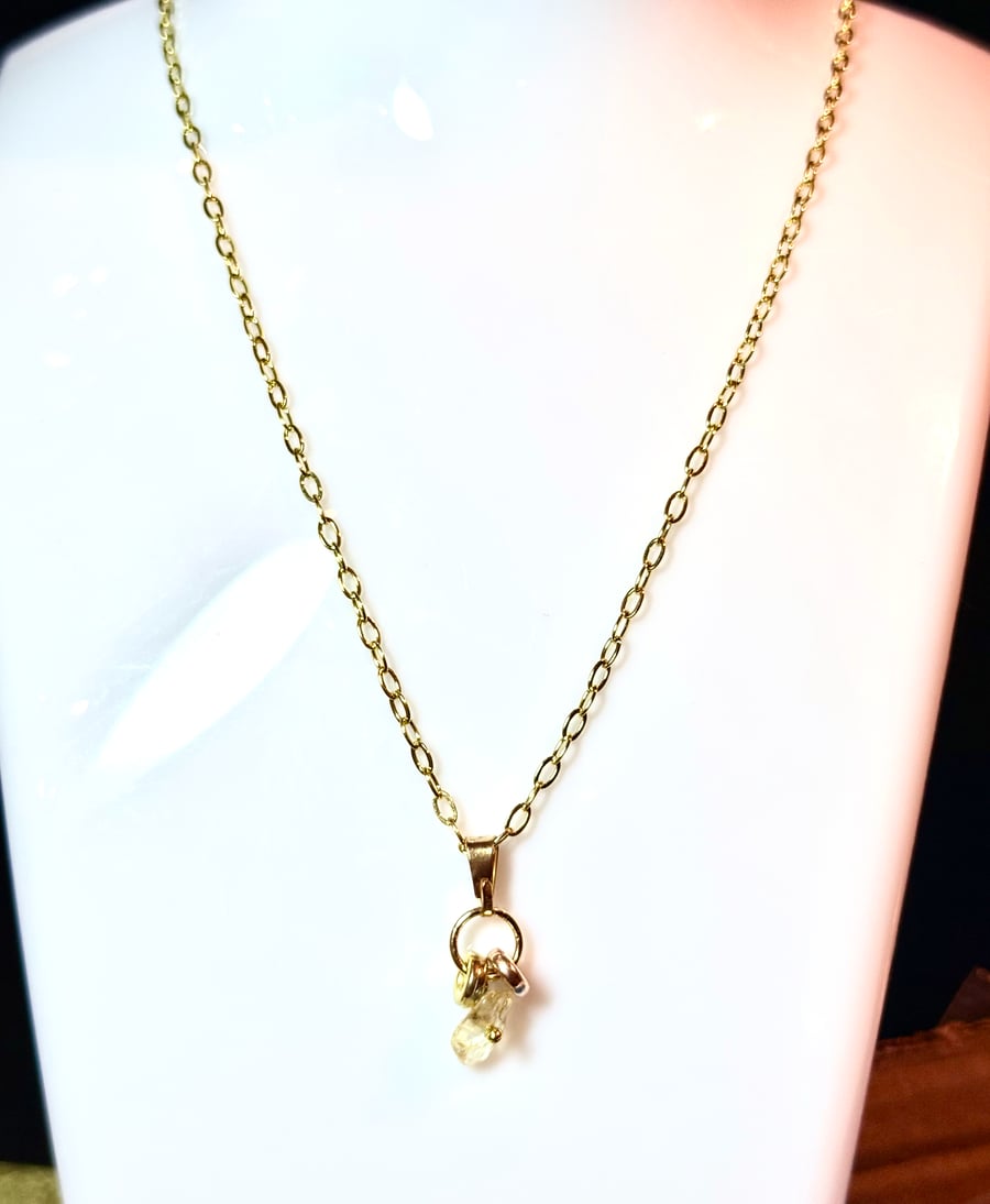 Handmade Golden Yellow Crystal Gemstone Necklace with 14K Gold-Plated Chain