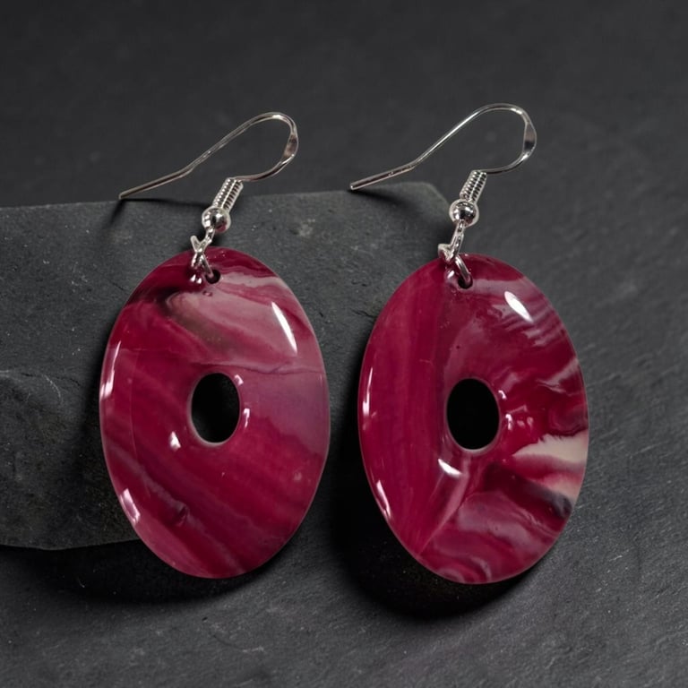 Raspberry Pink Polymer Clay Ovel Earrings 