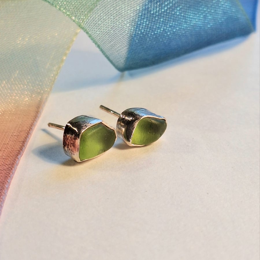 Lime Green Seaglass Studs