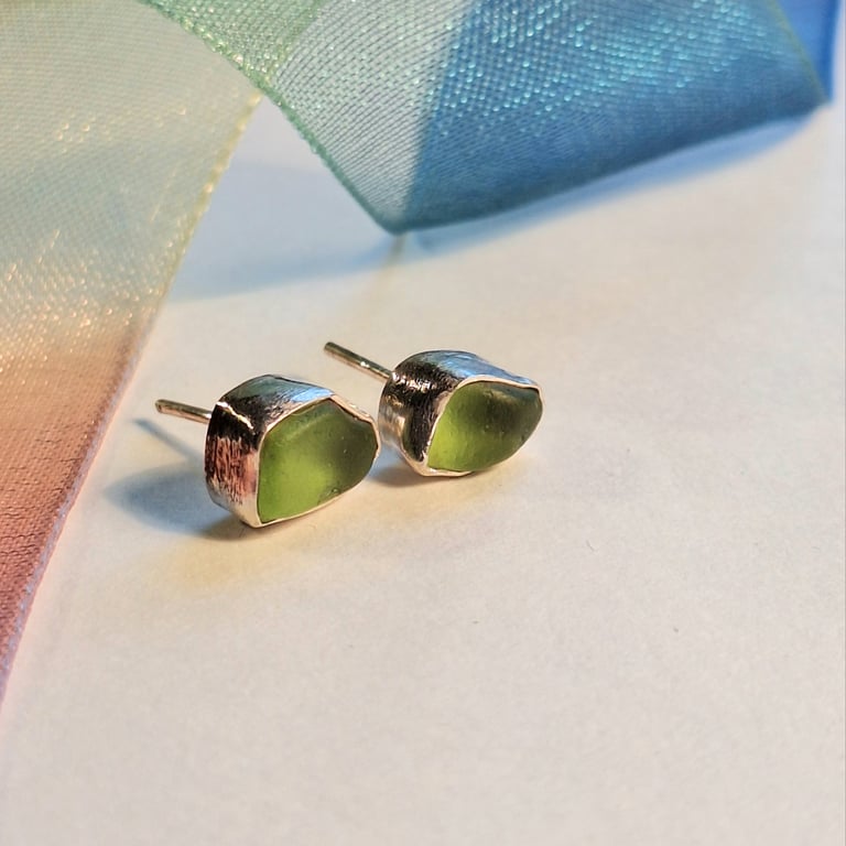 Lime Green Seaglass Studs