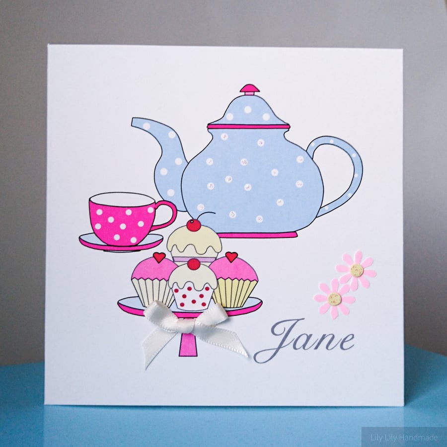 Personalised birthday card, Afternoon Tea design