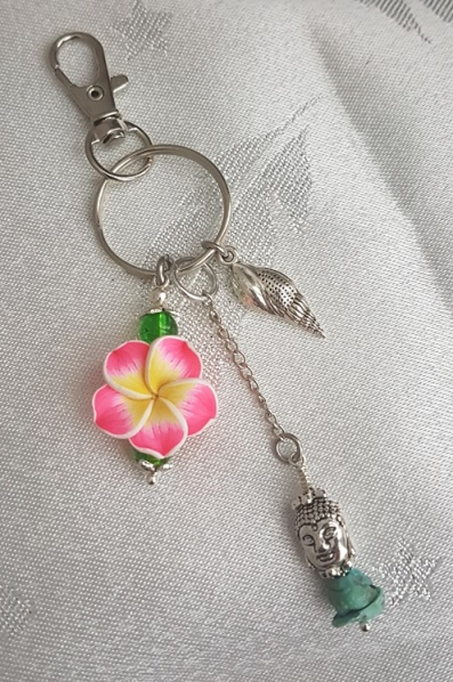 Beautiful Buddha Keyring - Key chain Bag Charm - Silver tones