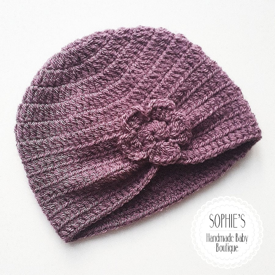 Baby girl hat, crochet newborn hat, purple newborn hat, baby shower gift,