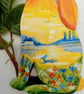 sitting hare hand painted with lake and flowers - Image 2