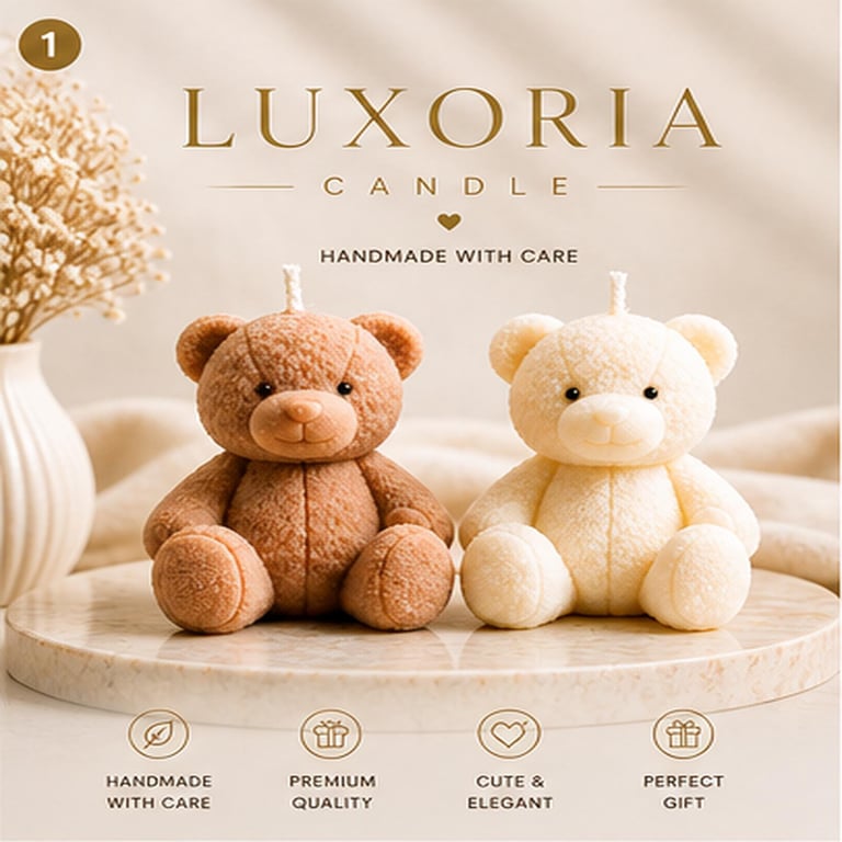 Luxury Teddy Bear Candle Handmade Soy Wax Candle Cute Aesthetic Gift Minimalist 