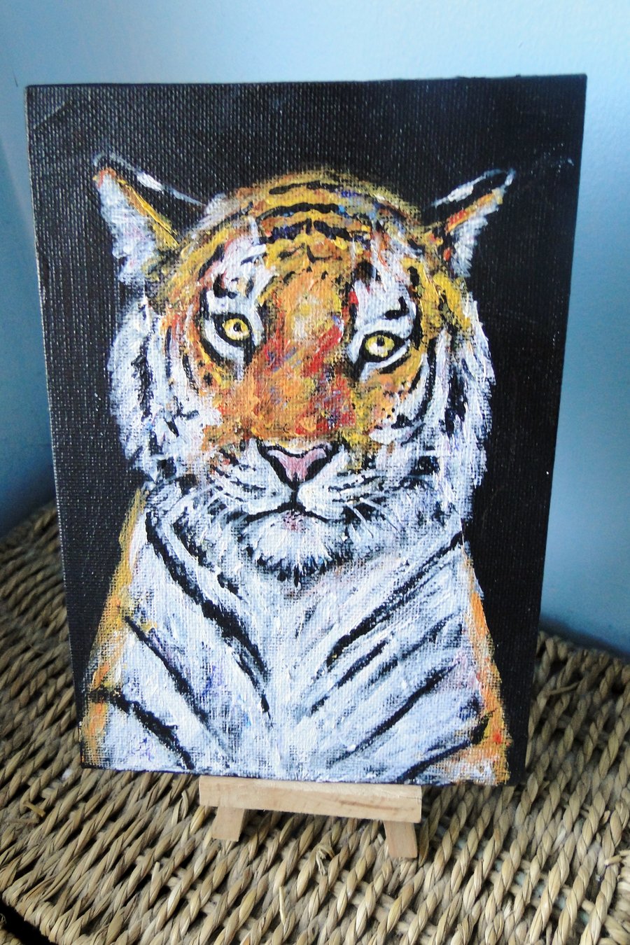 Tiger See Original Acrylic Painting on Canvas Board OOAK Big Cat