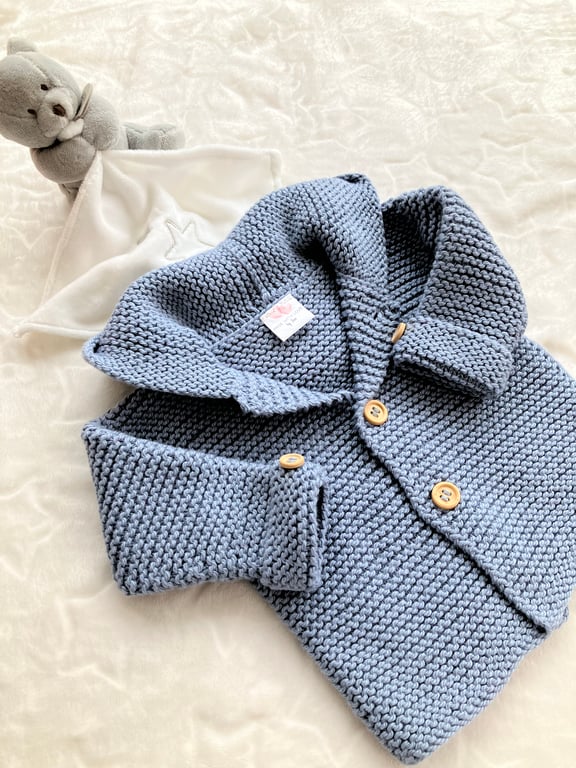 Hand knitted ‘Josh’ Baby Boy’s Hoody (0-3 months)