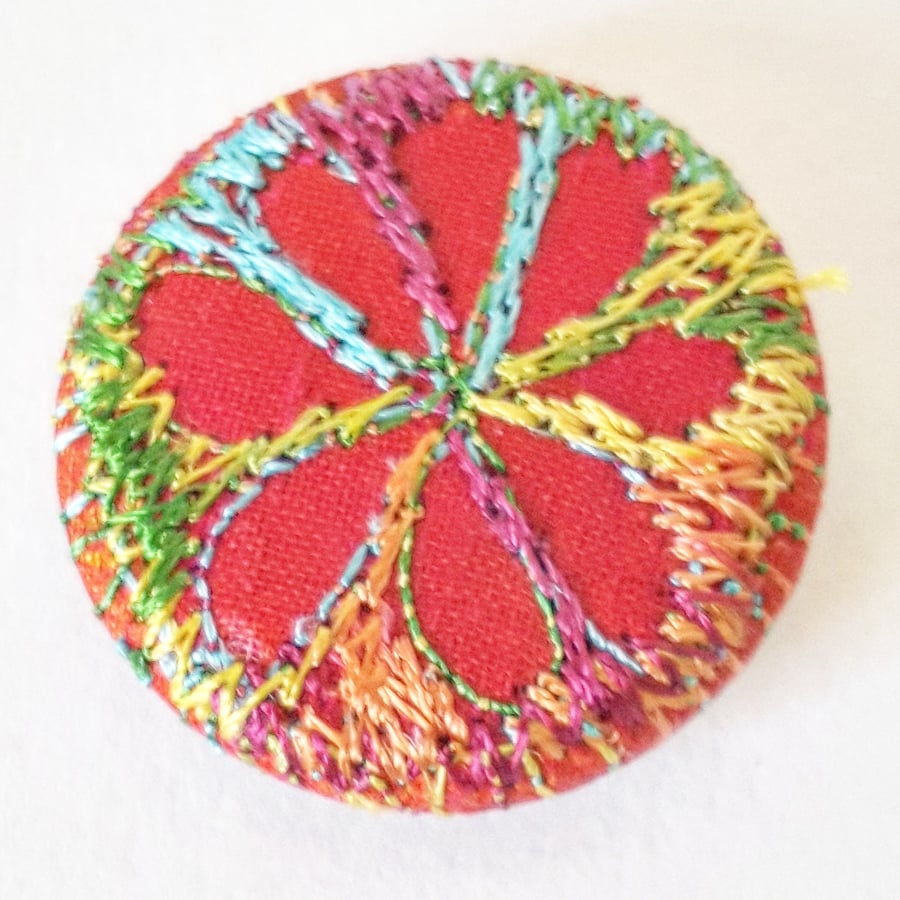 One Inch Badge Hand Dyed Silks & Cottons Free Machine Embroidery 