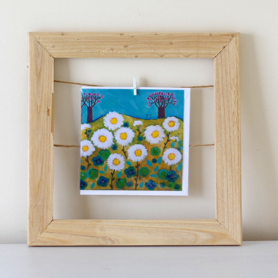 Daisy Card after Original Painting, Greetings Artist Card with White Flowers