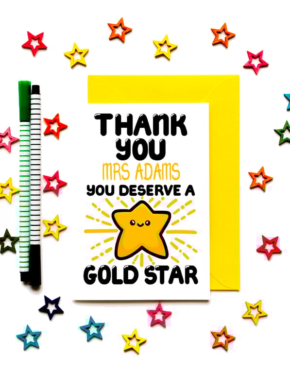 Personalised Thank You Teacher, Nursery Worker, Key Worker Card
