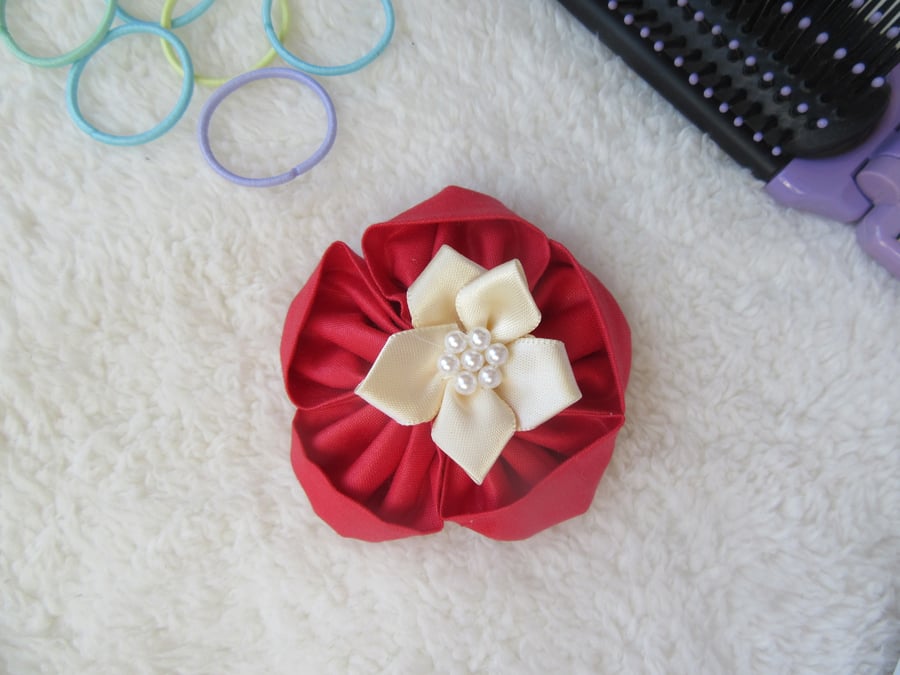 Red flower hair clip