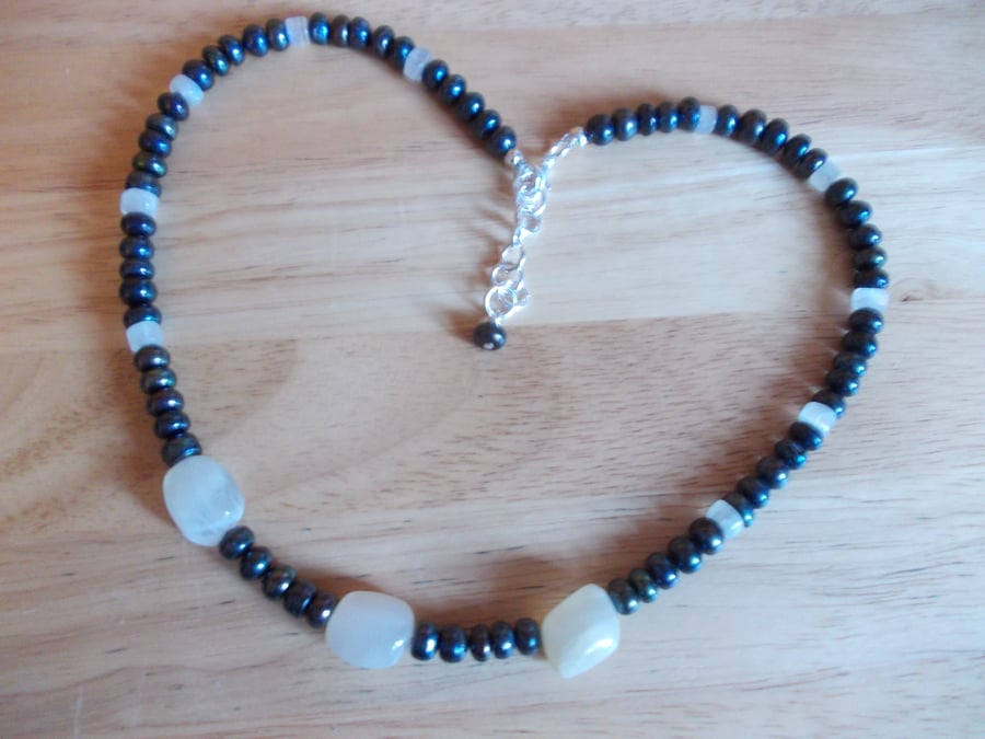 Peacock pearl and moonstone necklace