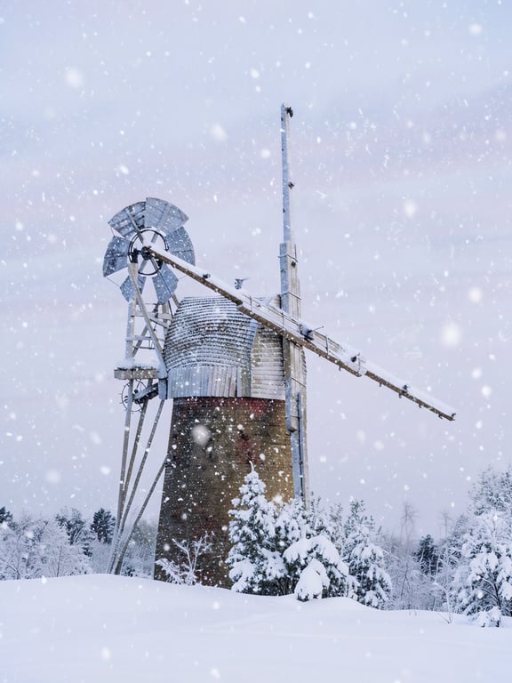 Windmill in Snow Norfolk Broads Winter Norfolk Christmas Greeting Card A5