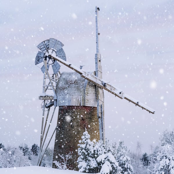 Windmill in Snow Norfolk Broads Winter Norfolk Christmas Greeting Card A5
