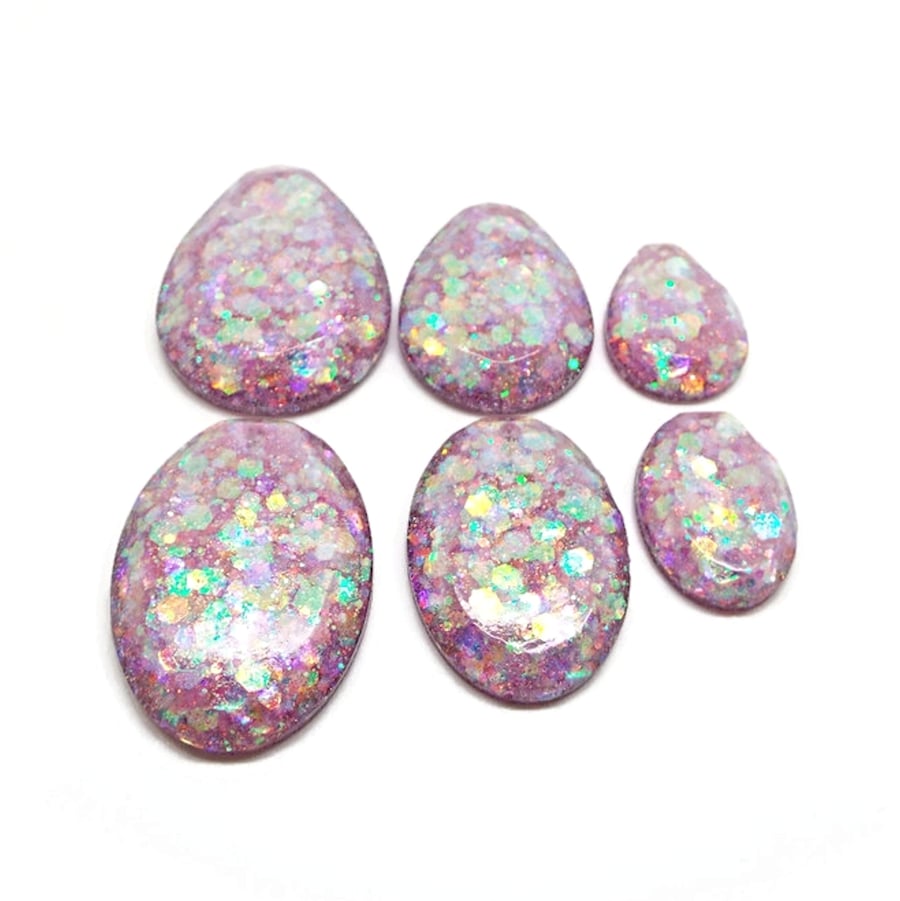 6 Pink Glitter Pendants, Handmade with Resin