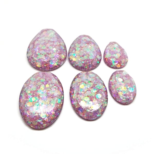 6 Pink Glitter Pendants, Handmade with Resin
