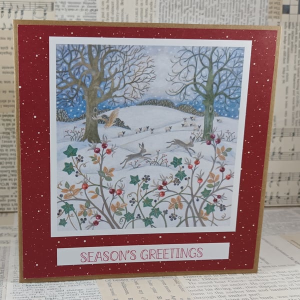 Countryside winter scene Christmas card