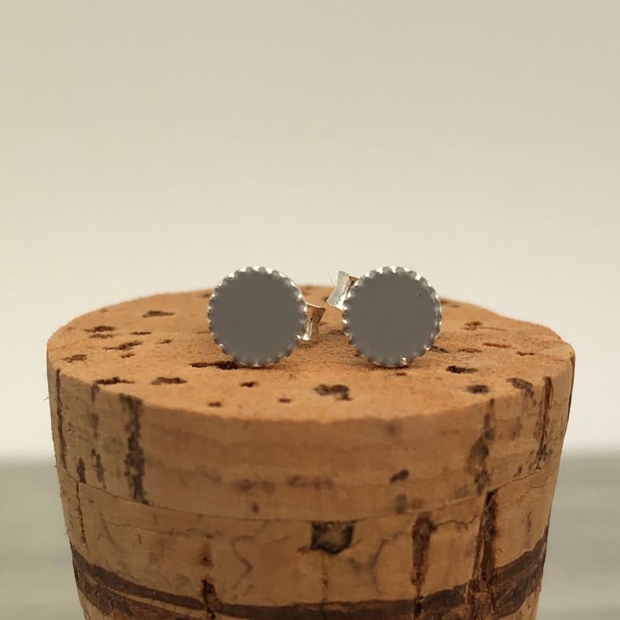 Sterling Silver Hand Enamelled Stud Earrings. Pale grey stud earrings. 