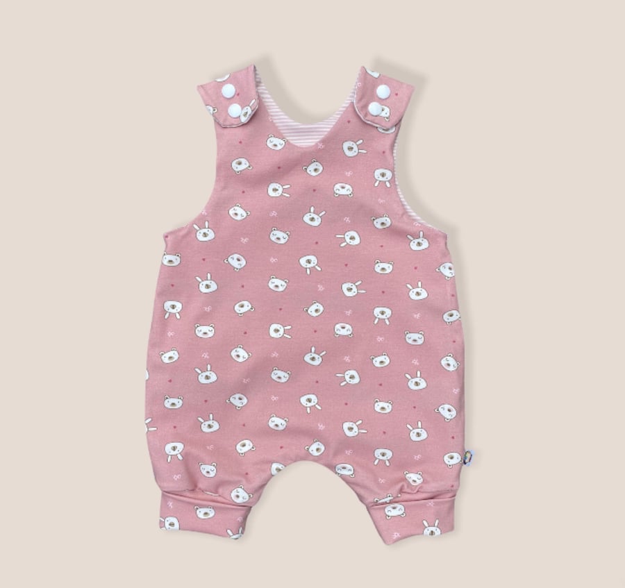 Reversible Jersey Romper with Rabbits and Bears - 0-3 and 3-6 months left