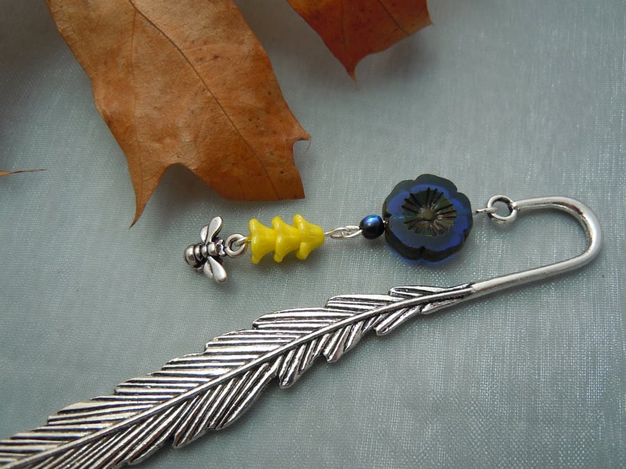 Metal & beads feather bookmark