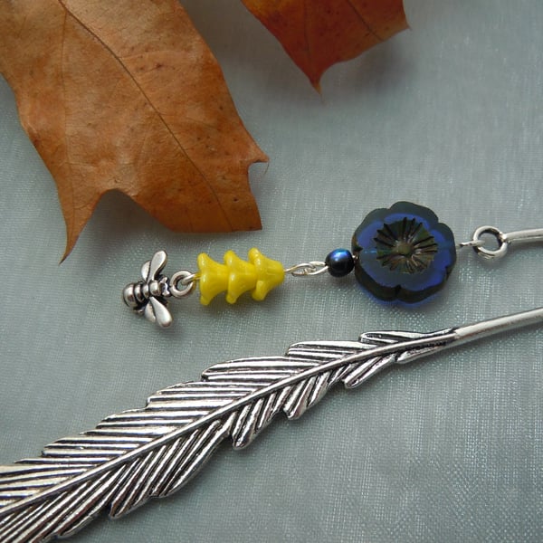 Metal & beads feather bookmark