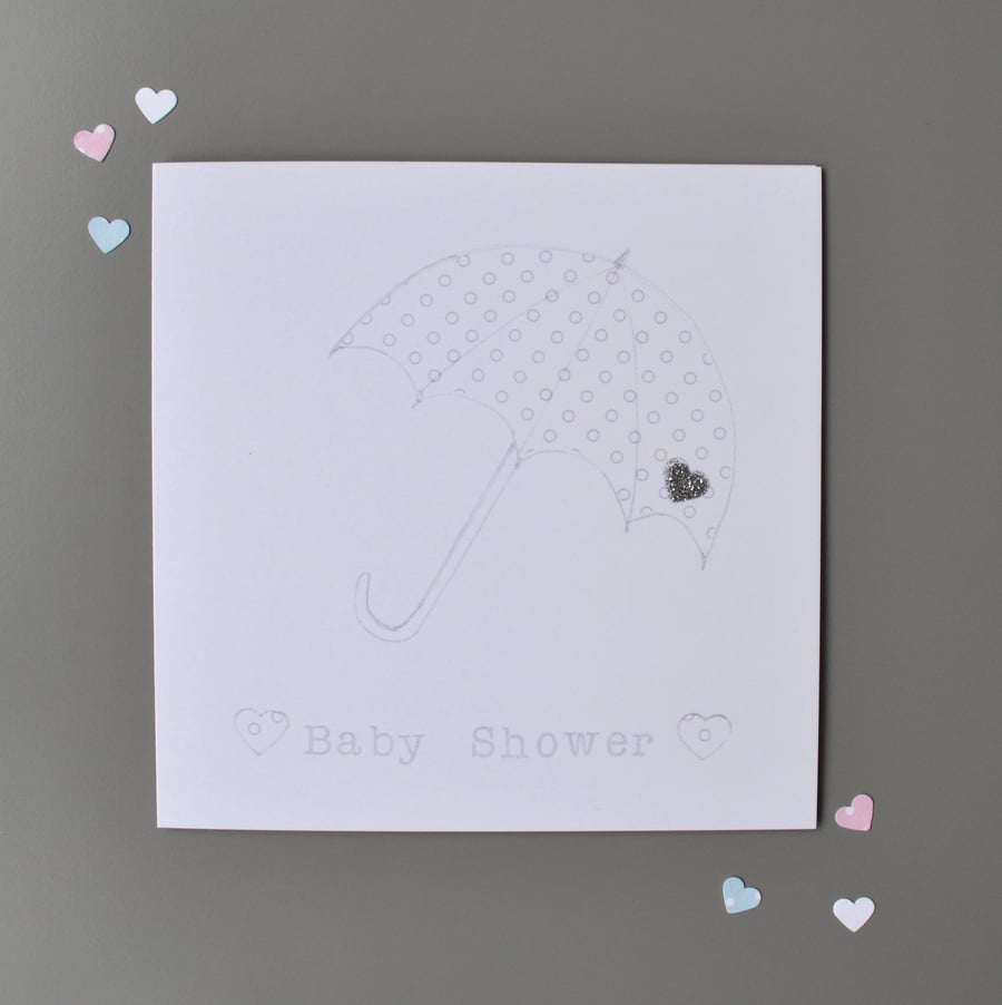 Baby Shower Card with White Umbrella  - Unisex Baby Shower Card