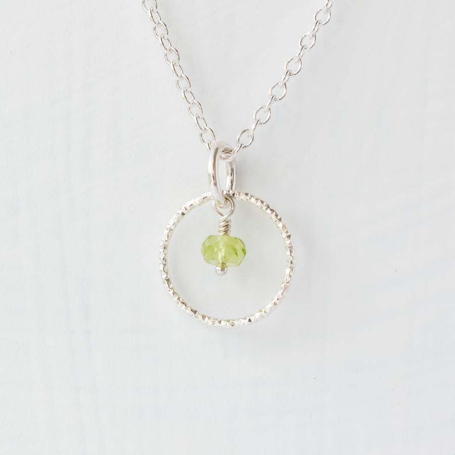 Peridot with delicate Sterling Silver Slim Circle Pendant Necklace
