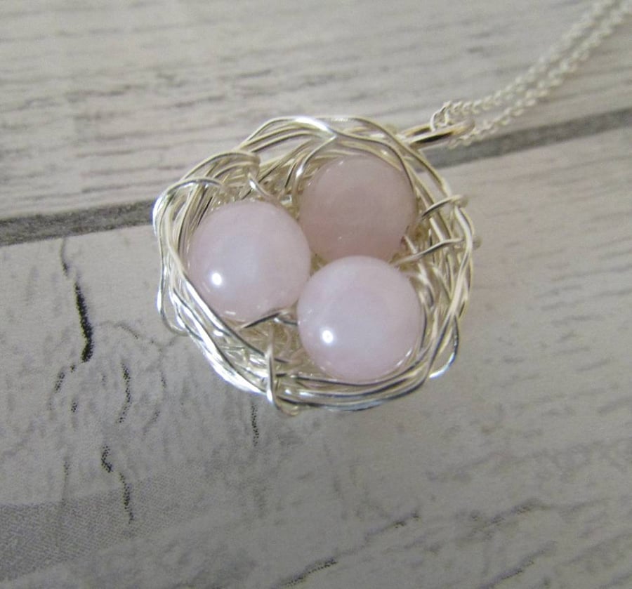 Rose Quartz Egg Nest Gemstone Necklace