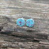 Turquoise & Raspberry Sterling Silver Hand Enamelled Stud Earrings. 