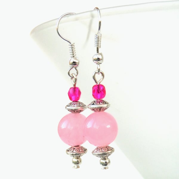 Pink gemstone and crystal earrings
