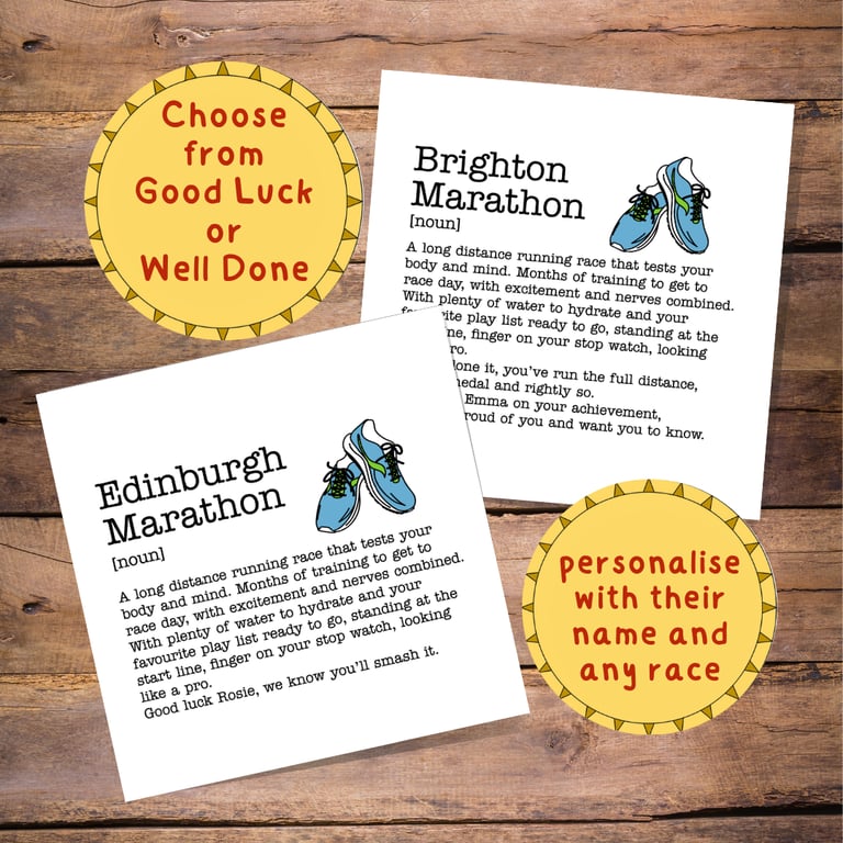 Marathon Definition Card - card for runner, good luck, well done, any run