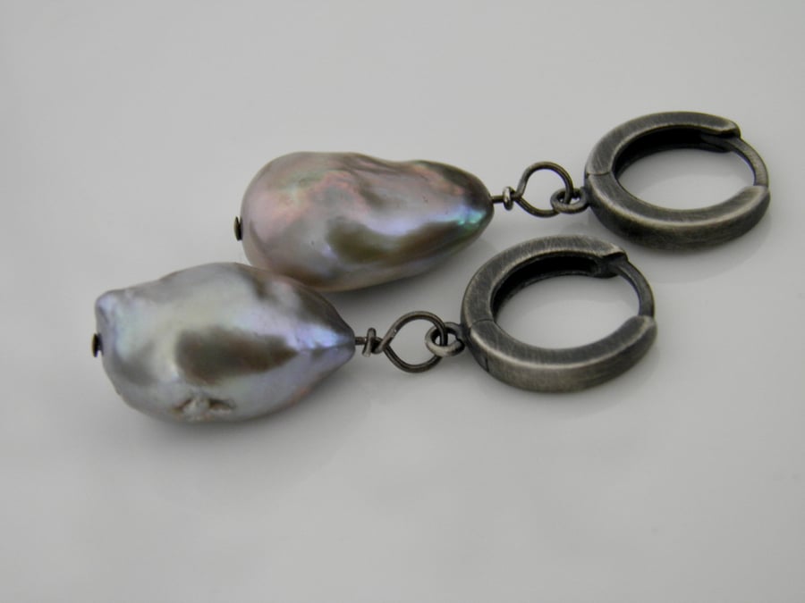 Grey Baroque Pearl Drop Earrings