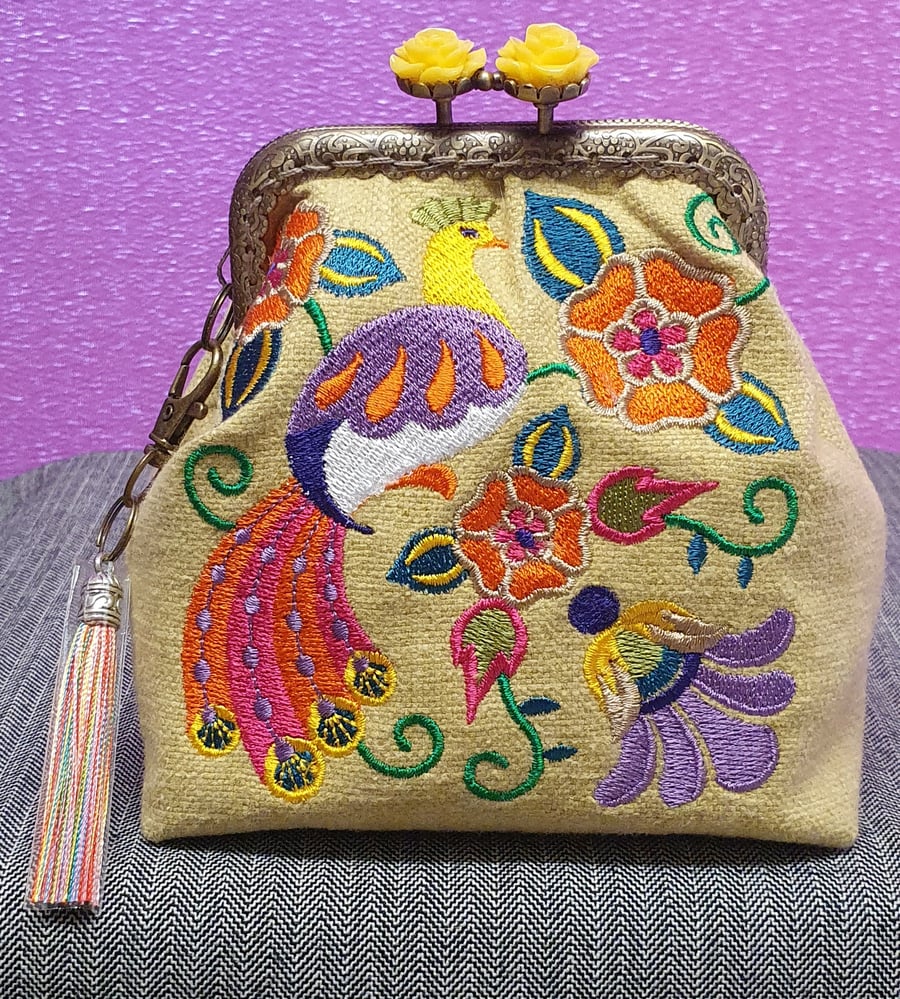 Suzani bird square 2 design purse.