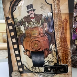 Bespoke Steampunk time traveller Mens birthday card