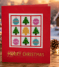 Handmade Cross Stitch Christmas Card – Trees, Baubles & Bell – 6 x 4 Inch - Image 1