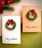 Mini Christmas wreath greeting card tartan bow pine ring holiday wishes  - Image 2