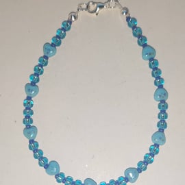  blue Czech glass heart bracelet