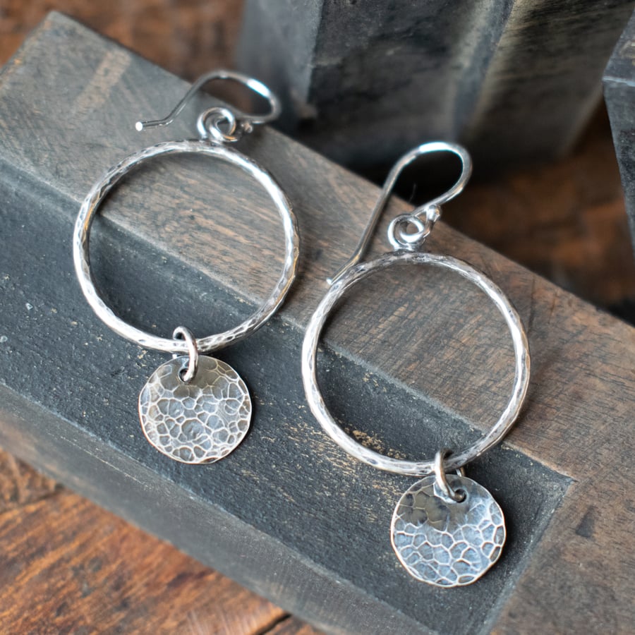 Rustic Textured Silver Circle Earrings
