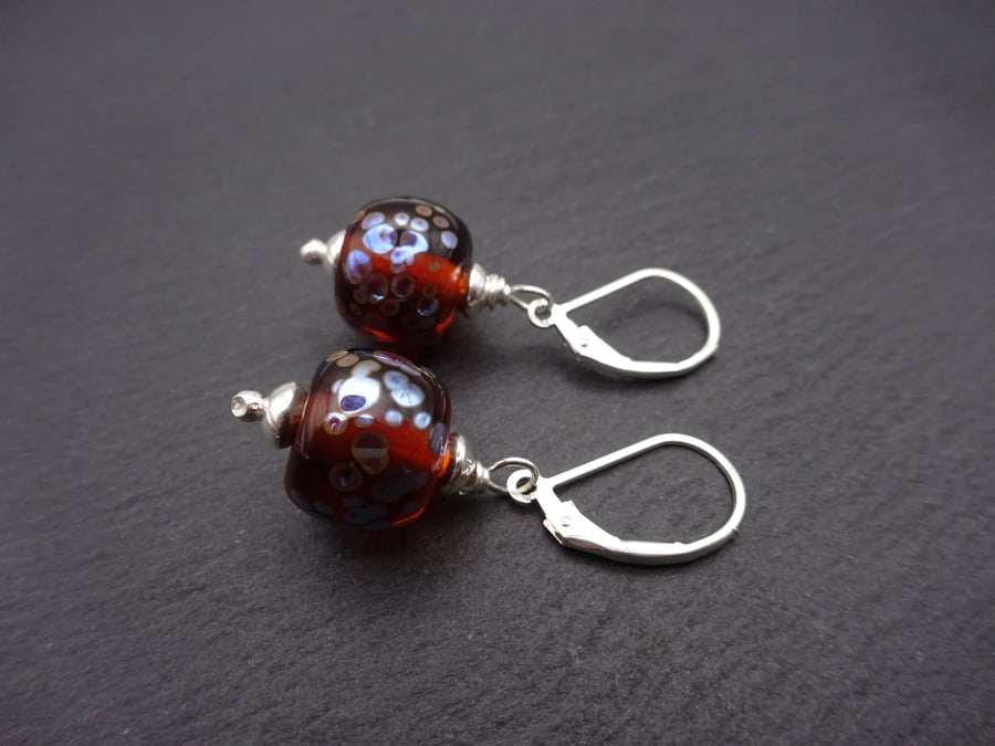 amber lampwork glass earrings
