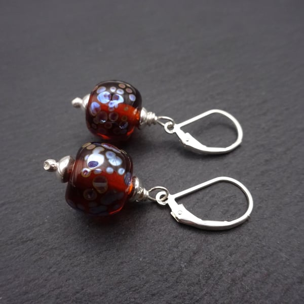 amber lampwork glass earrings